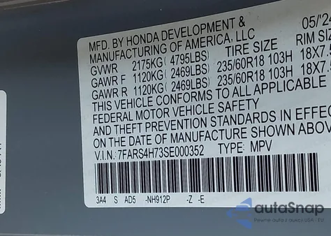 2025 Honda Cr-V Ex-L Awd из США, поврежденный, VIN 7FARS4H73SE000352